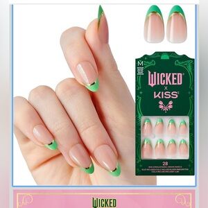 Wicked x Kiss Nail Set with Green and Nude Design